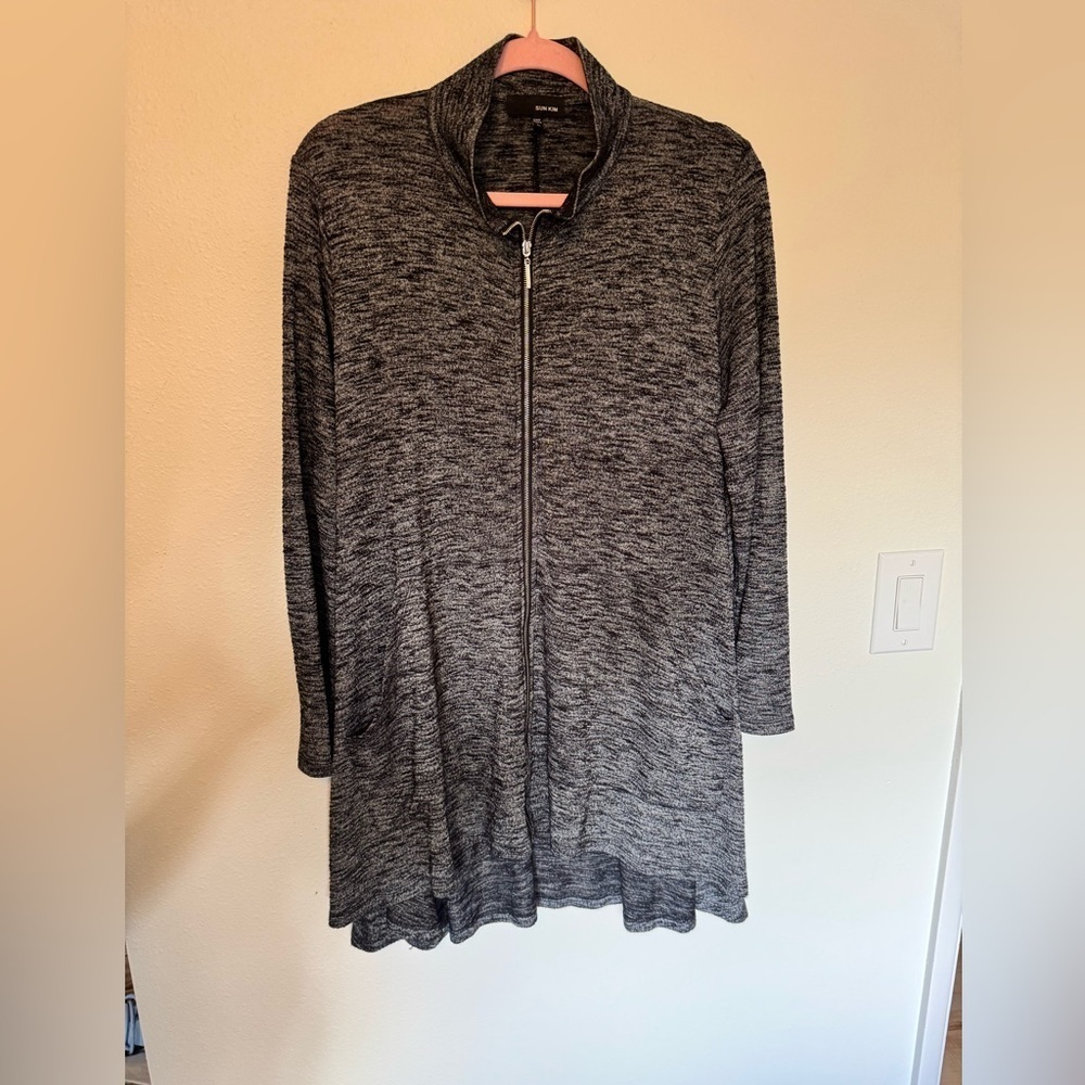 Sun Kim Taylor Tunic Jacket Full Zip Swing Heather Gray Size Large Pockets